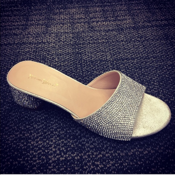 1 LEFT! Silver Rhinestone Bling Mule Heel 6.5 - Picture 5 of 8